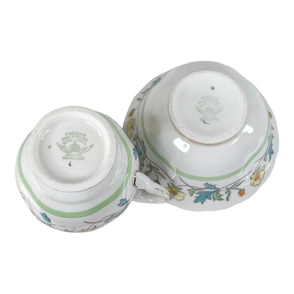 Tuscan Bone China Creamer & Sugar Bowl Set Floral Yellow Green Cream Pitcher - Picture 4 of 7